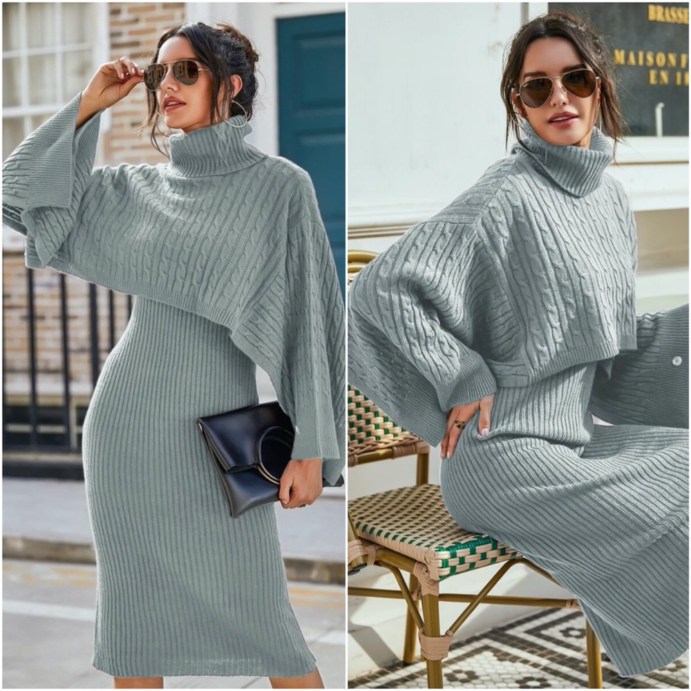 turtleneck ribbed classic knit sweater dress wine - Picture 3 of 10
